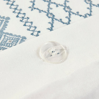 Cotton duvet cover set white with blue print, button closure on Tampa Home & Garden Store
