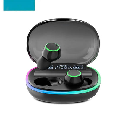 In-ear Display TWS wireless earbuds, black with green ring in RGB case with battery on Tampa Home & Garden Store