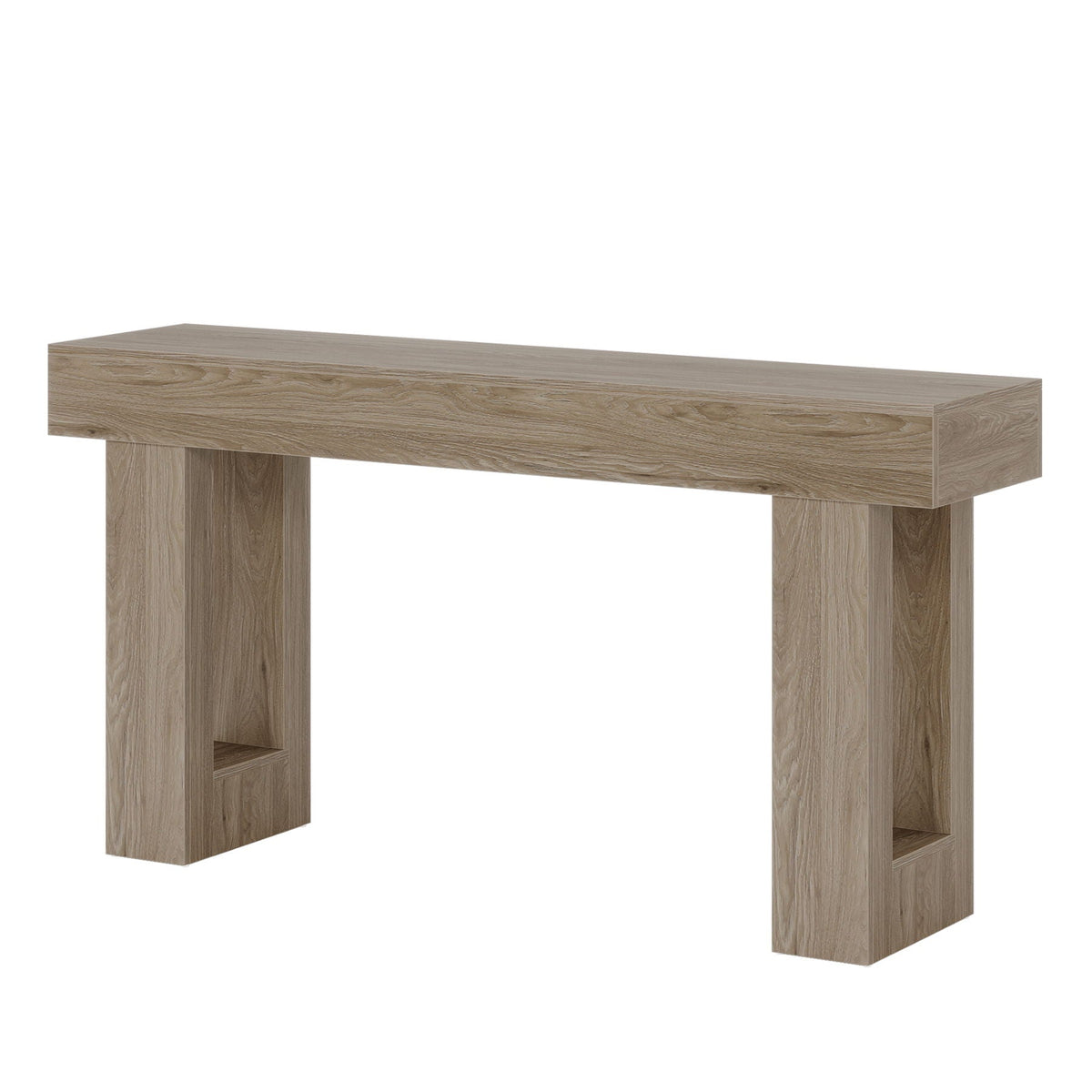 Extra long narrow console table with open storage shelf by HouseOfZazla light brown finish on Tampa Home & Garden Store