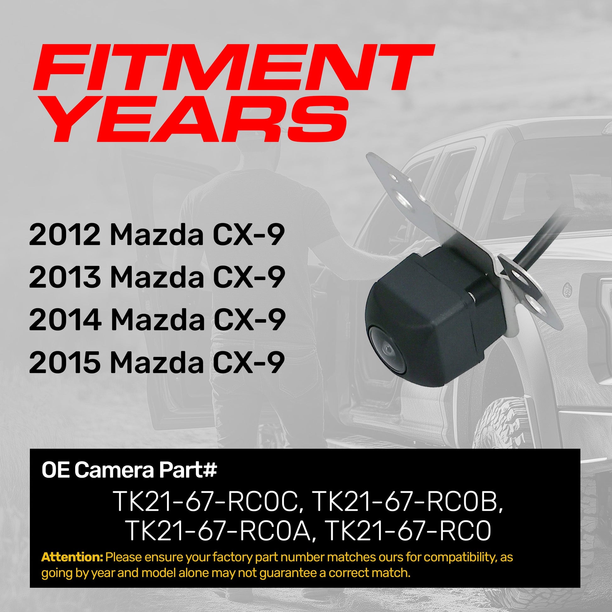 Master Tailgaters OEM backup camera for Mazda CX-9 (2012–2015), TK21-67-RC0 RC0A RC0B RC0C on Tampa Home & Garden Store