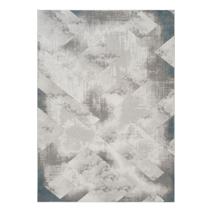 Modern Geometric Area Rug in ivory gray with interlocking linear blocks by HouseOfZazla on Tampa Home & Garden Store