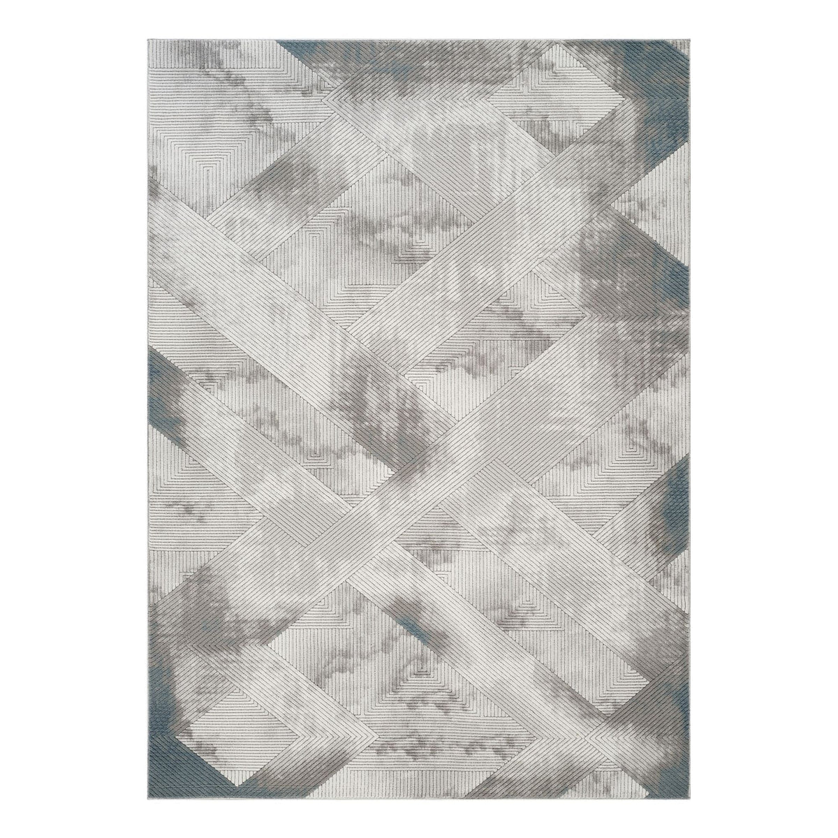 Gray modern area rug with 3D geometric texture and interlocking diagonal bands by HouseOfZazla on Tampa Home & Garden Store