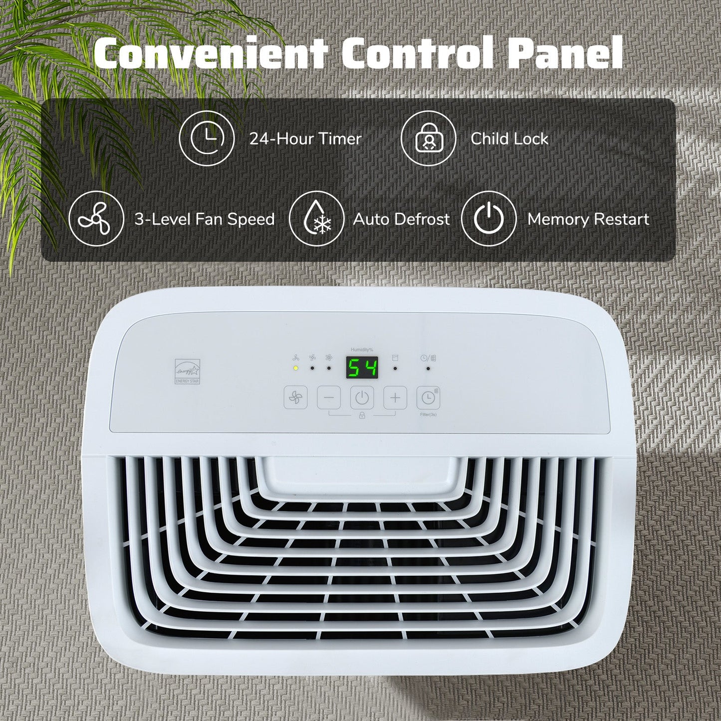 65 Pints Dehumidifier with 24H Timer and LED Display-White