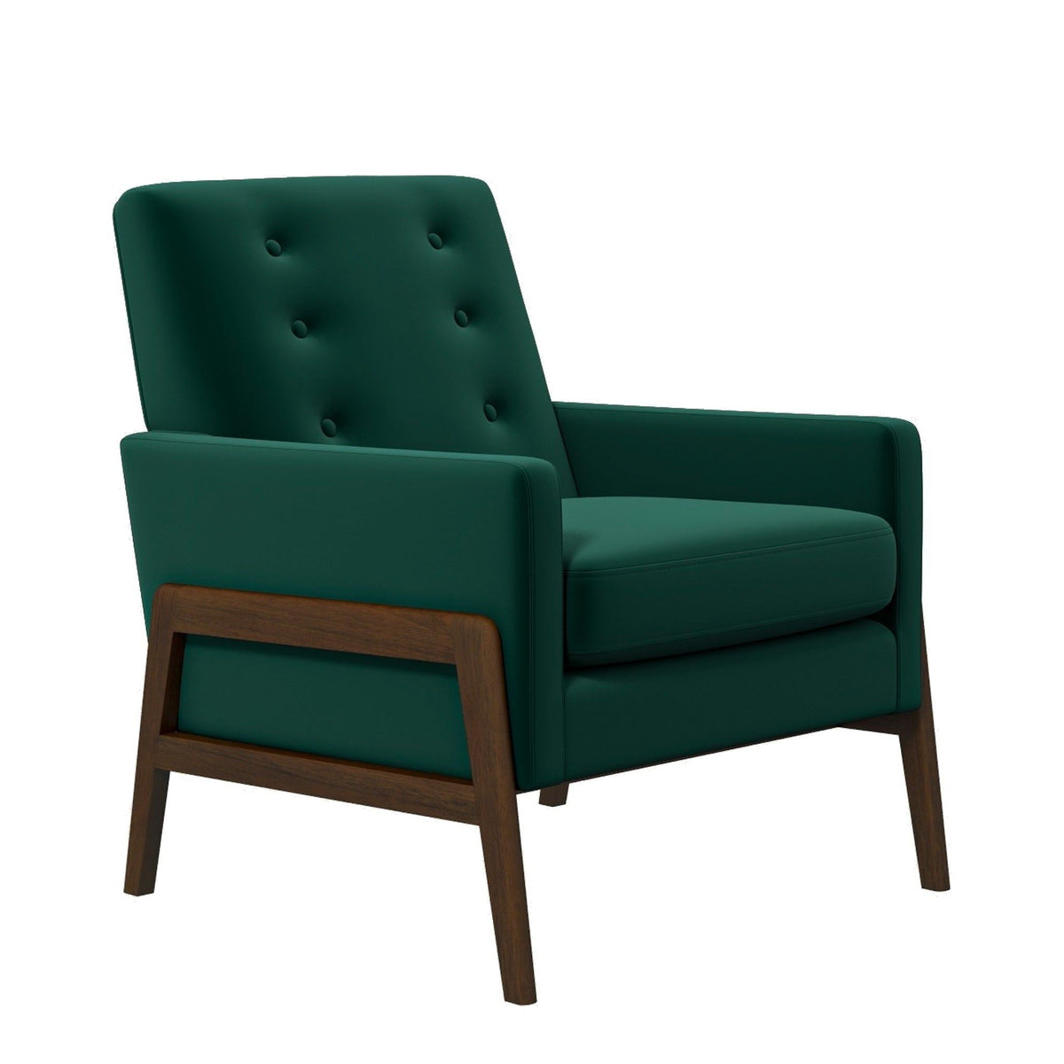 Cole Solid Wood Lounge Chair green upholstery with button tufted back on Tampa Home & Garden Store
