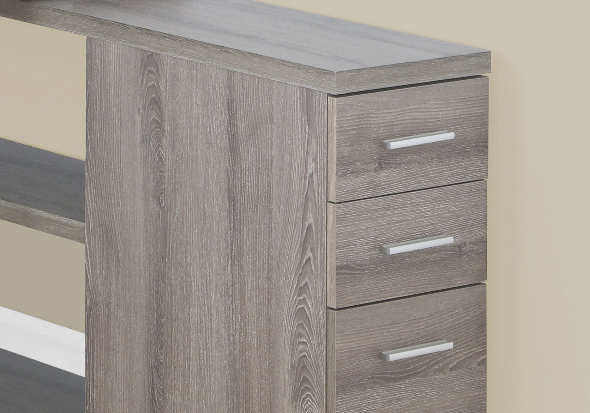 L-Shape Computer Desk with Storage Drawers in gray wood finish, 4-drawer unit on Tampa Home & Garden Store