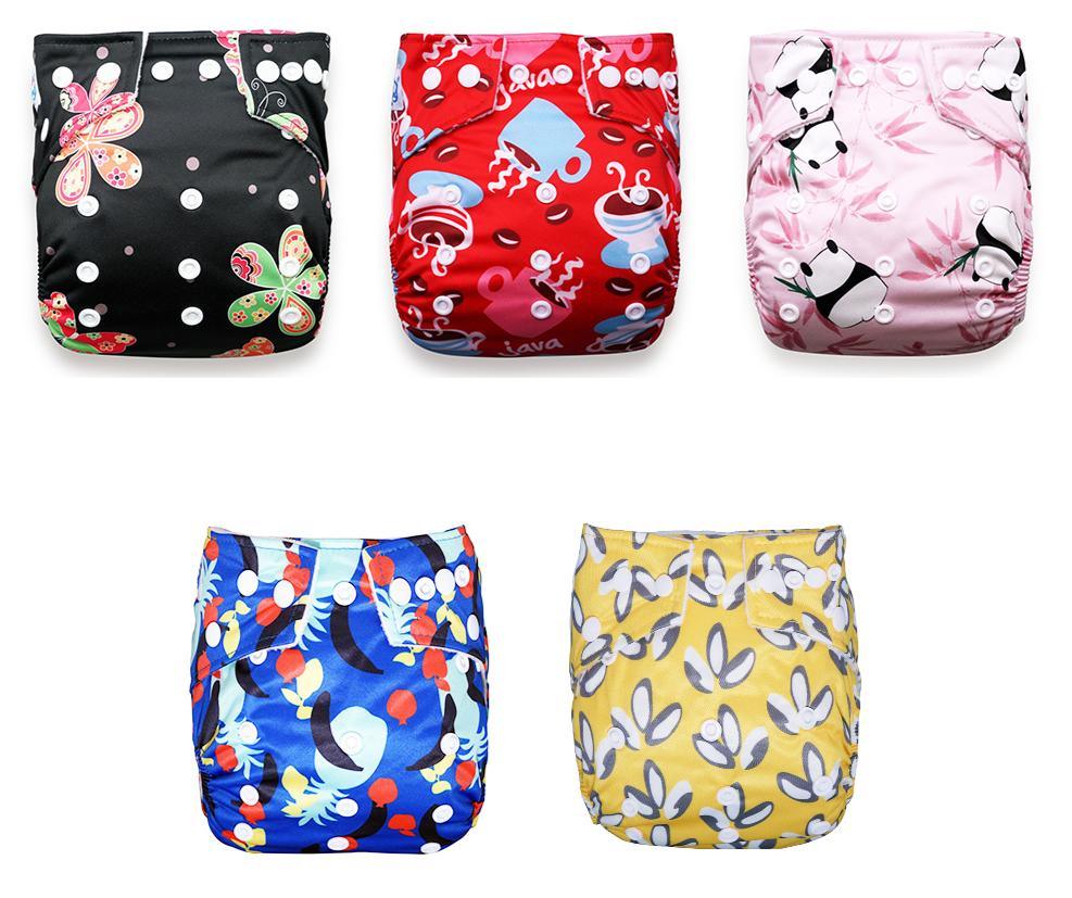 Stevvex 5pcs cloth pocket diapers set in black butterfly blue abstract yellow leaf on Tampa Home & Garden Store