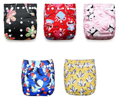 Stevvex 5pcs cloth pocket diapers set in black butterfly blue abstract yellow leaf on Tampa Home & Garden Store