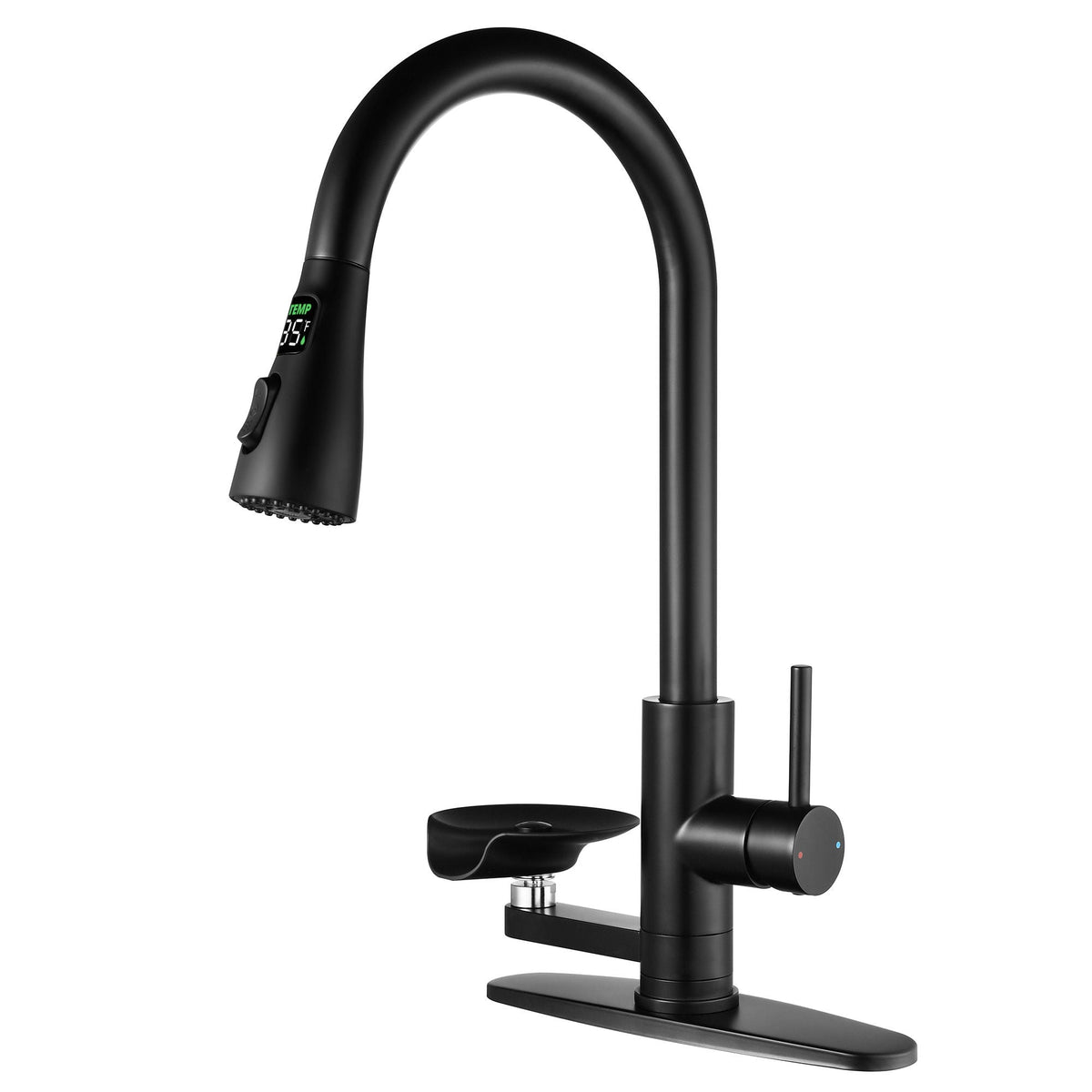 Faucet 3-in-1 kitchen with LED temp display, black matte finish, HouseOfZazla on Tampa Home & Garden Store