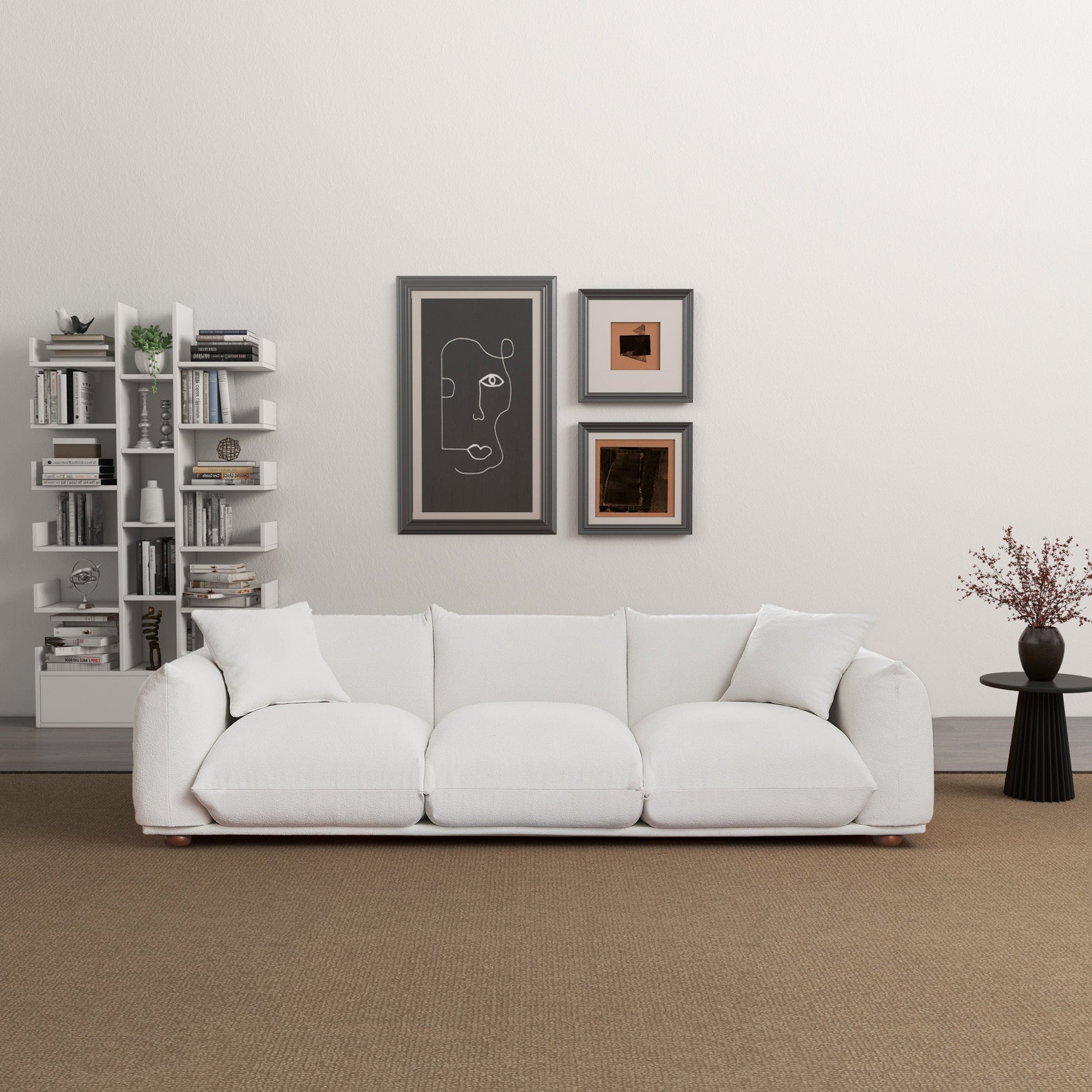 Kely Modern 100'' Cream Boucle Sofa cream boucle fabric with rounded arms on Tampa Home & Garden Store