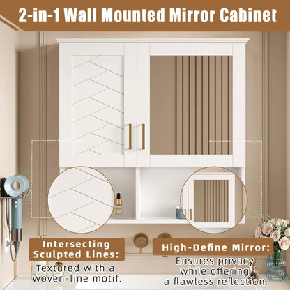 2-in-1 wall-mounted medicine cabinet with adjustable shelves and soft-close doors, white mirror on Tampa Home & Garden Store