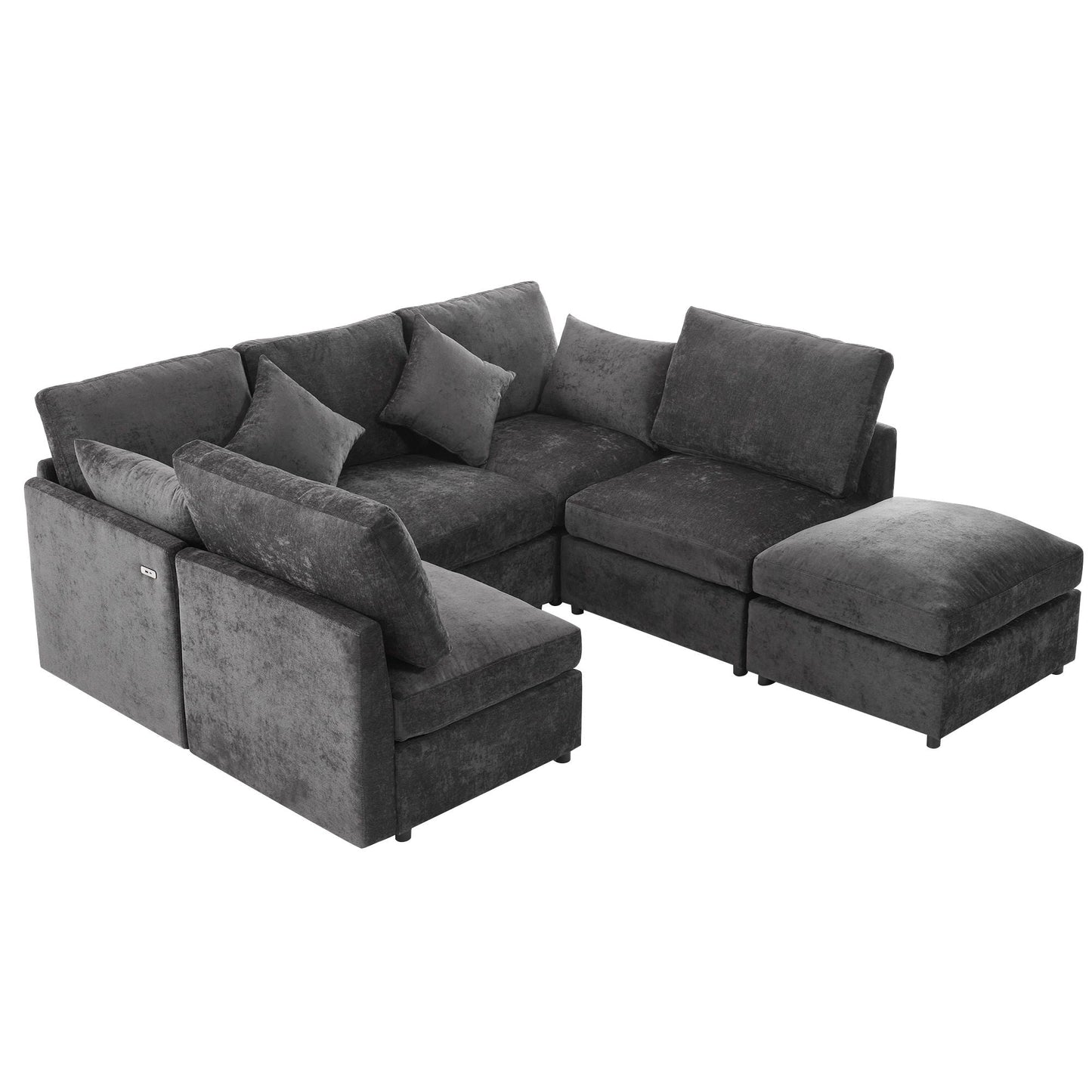 Two-piece sectional sofa in dark gray velvet with ottoman, modular U-shaped HouseOfZazla on Tampa Home & Garden Store
