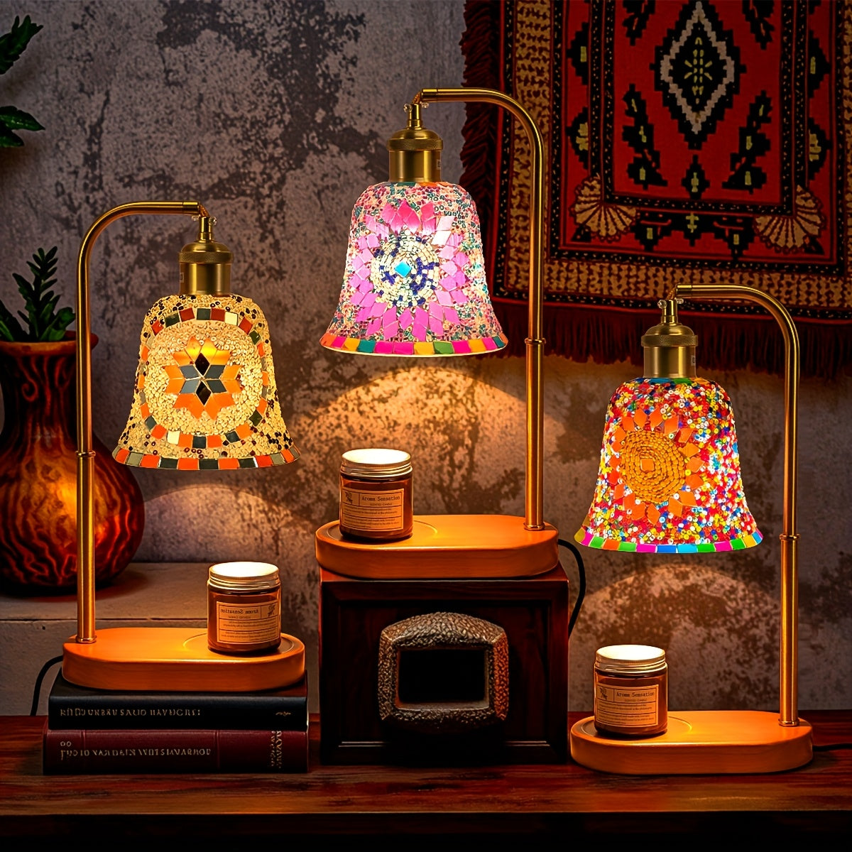 Turkish Mosaic Candle Lamp – Dimmable Glass Table Light for Bedroom & Holidays