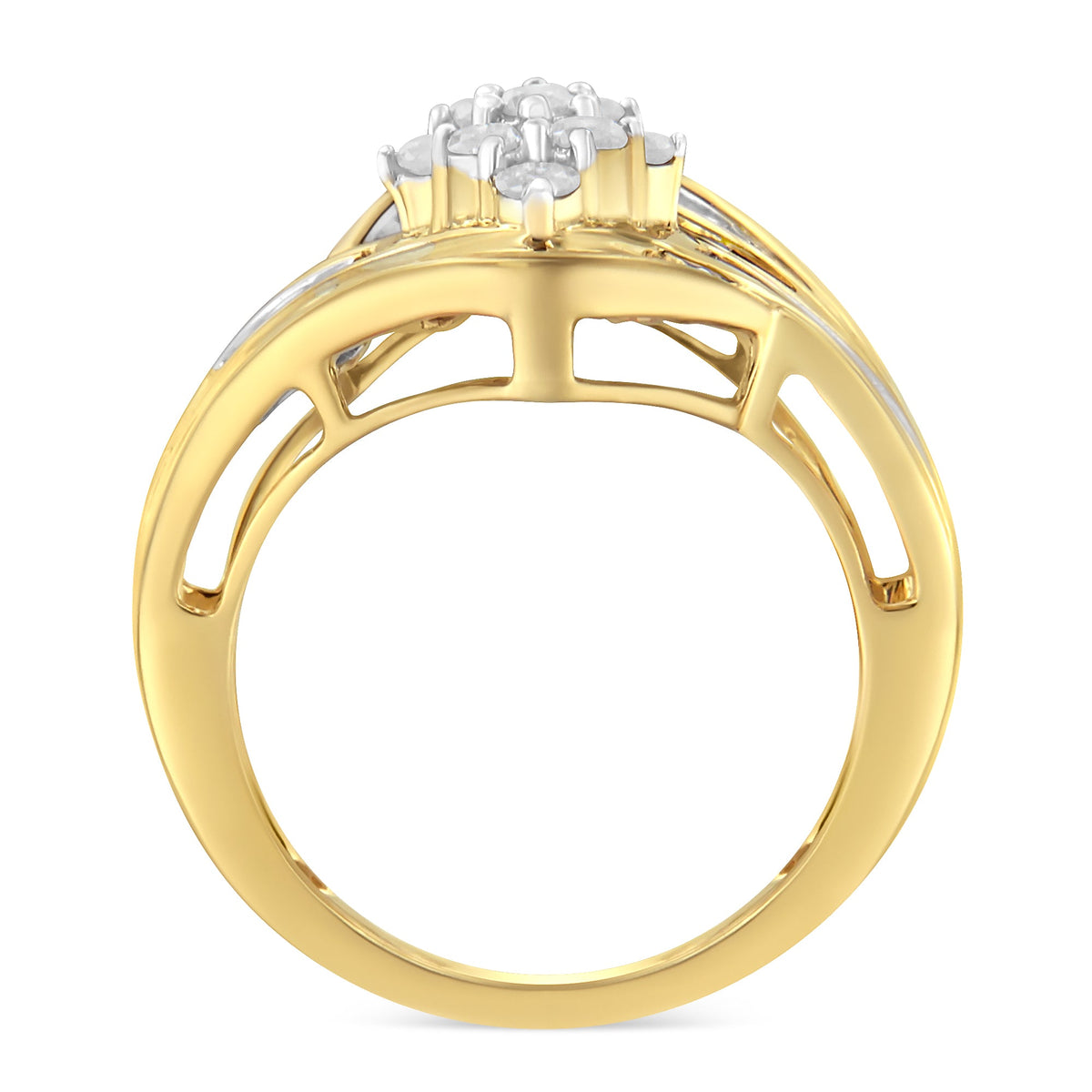 10K yellow gold over sterling silver diamond bypass cluster ring, 1 Cttw, size 6 by Bids.com on Tampa Home & Garden Store