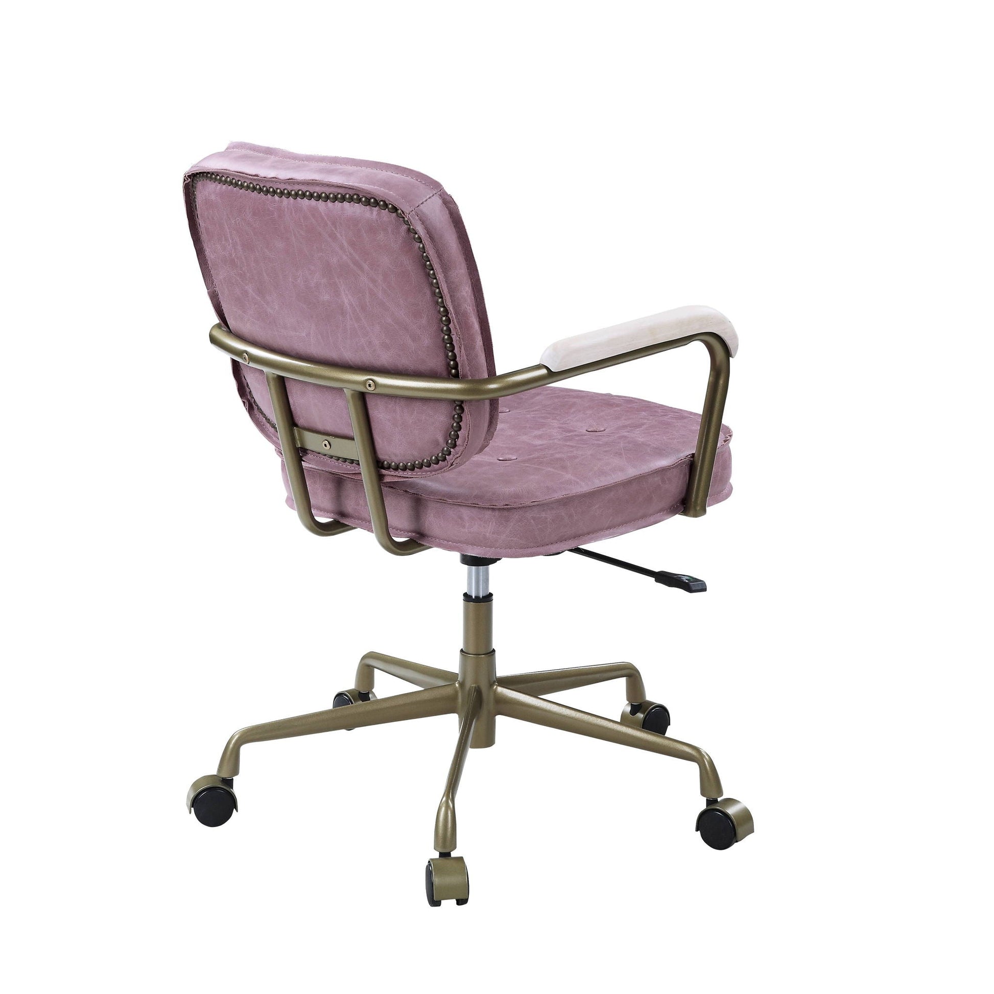 Siecross top grain leather office chair in purple with brass frame and nailhead trim on Tampa Home & Garden Store
