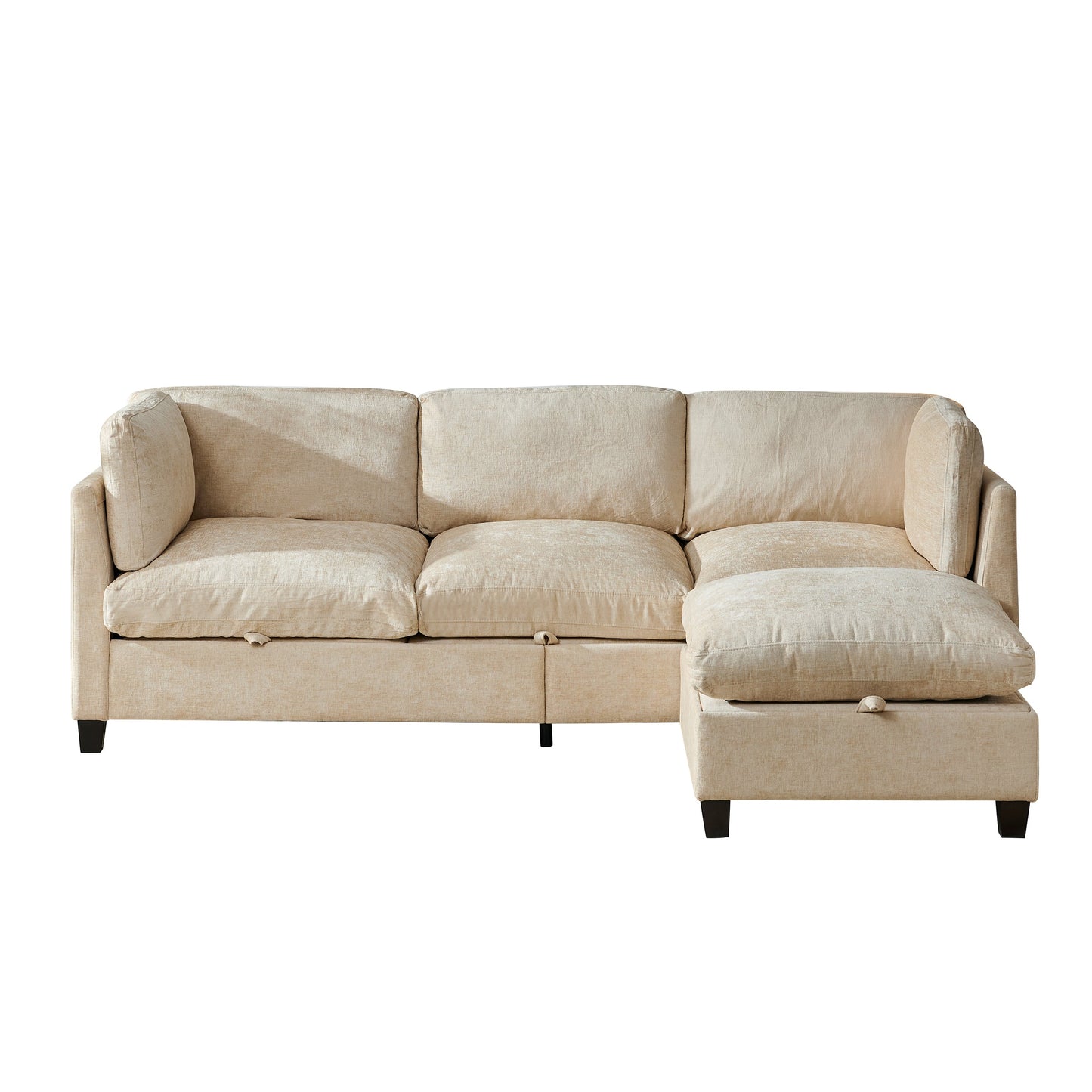 96.5-in L-shaped sectional sofa with ottoman by HouseOfZazla, beige linen upholstery on Tampa Home & Garden Store
