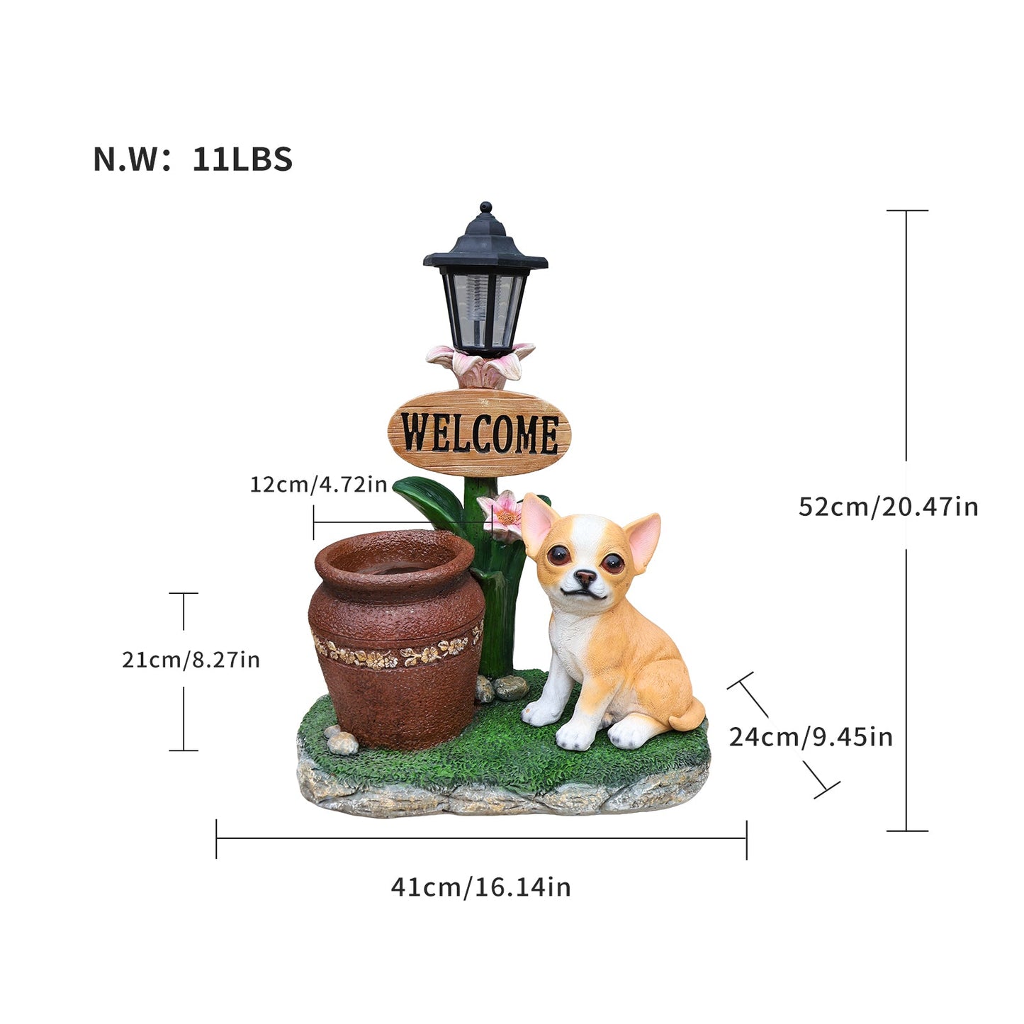 Sitting Corgi Dog Planter with welcome sign and lantern outdoor decor by HouseOfZazla on Tampa Home & Garden Store
