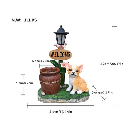 Sitting Corgi Dog Planter with welcome sign and lantern outdoor decor by HouseOfZazla on Tampa Home & Garden Store