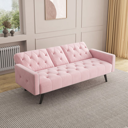 Pink Velvet Sofa Bed With Nailhead And The Frame