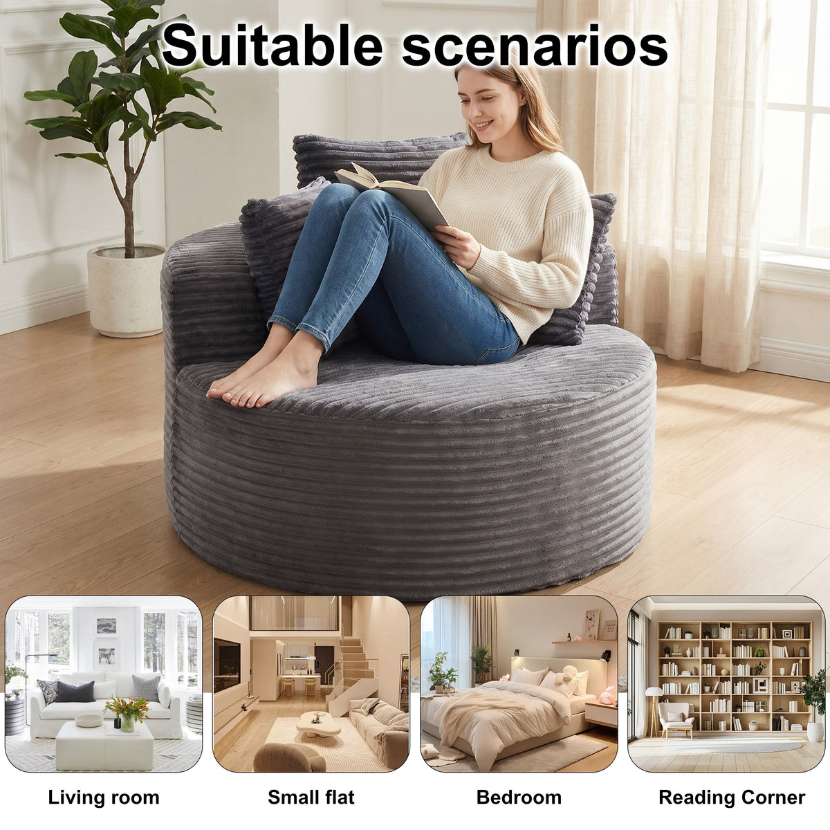 Modern Round Corduroy and Single Sofa Chair