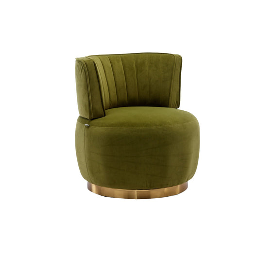 360 Degree Swivel Cuddle Barrel Accent Sofa Chair olive green velvet with brass base on Tampa Home & Garden Store