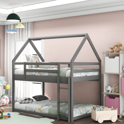 Low bunk bed with house-shaped gray metal frame and ladder by HouseOfZazla on Tampa Home & Garden Store