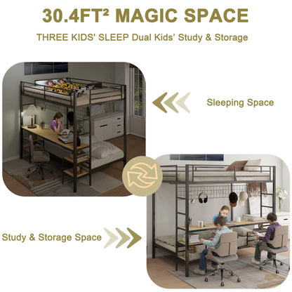 Ethan bunk bed with desk, black metal frame, wood desk and storage, two setups on Tampa Home & Garden Store