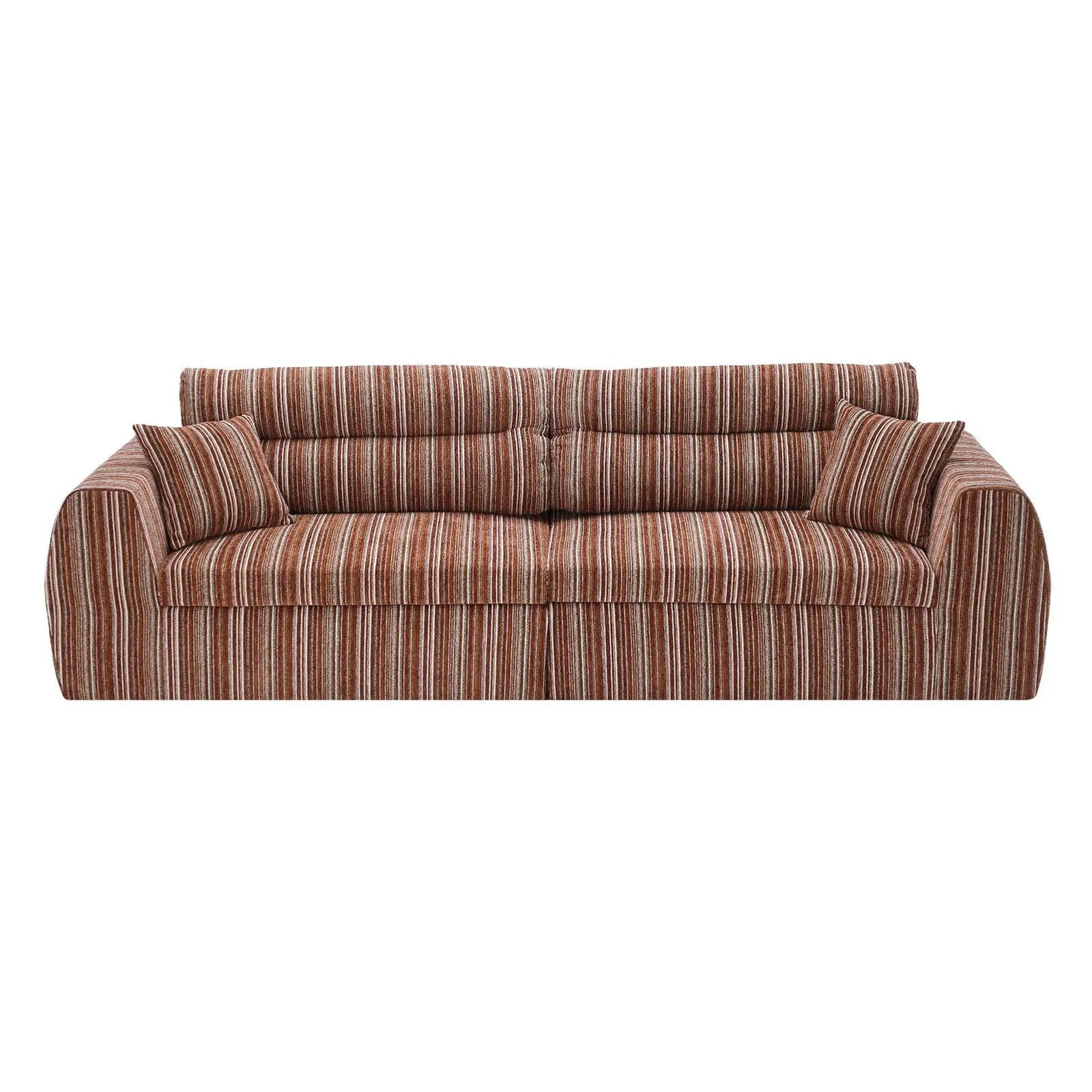 3 Seater couch with striped brown upholstery and matching throw pillows by Unique Piece Furniture on Tampa Home & Garden Store