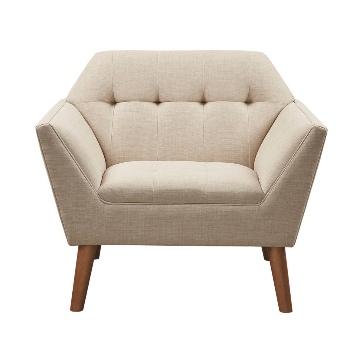 Modern lounge chair with button tufting in beige fabric and pecan wood legs HouseOfZazla on Tampa Home & Garden Store