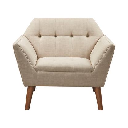 Modern lounge chair with button tufting in beige fabric and pecan wood legs HouseOfZazla on Tampa Home & Garden Store