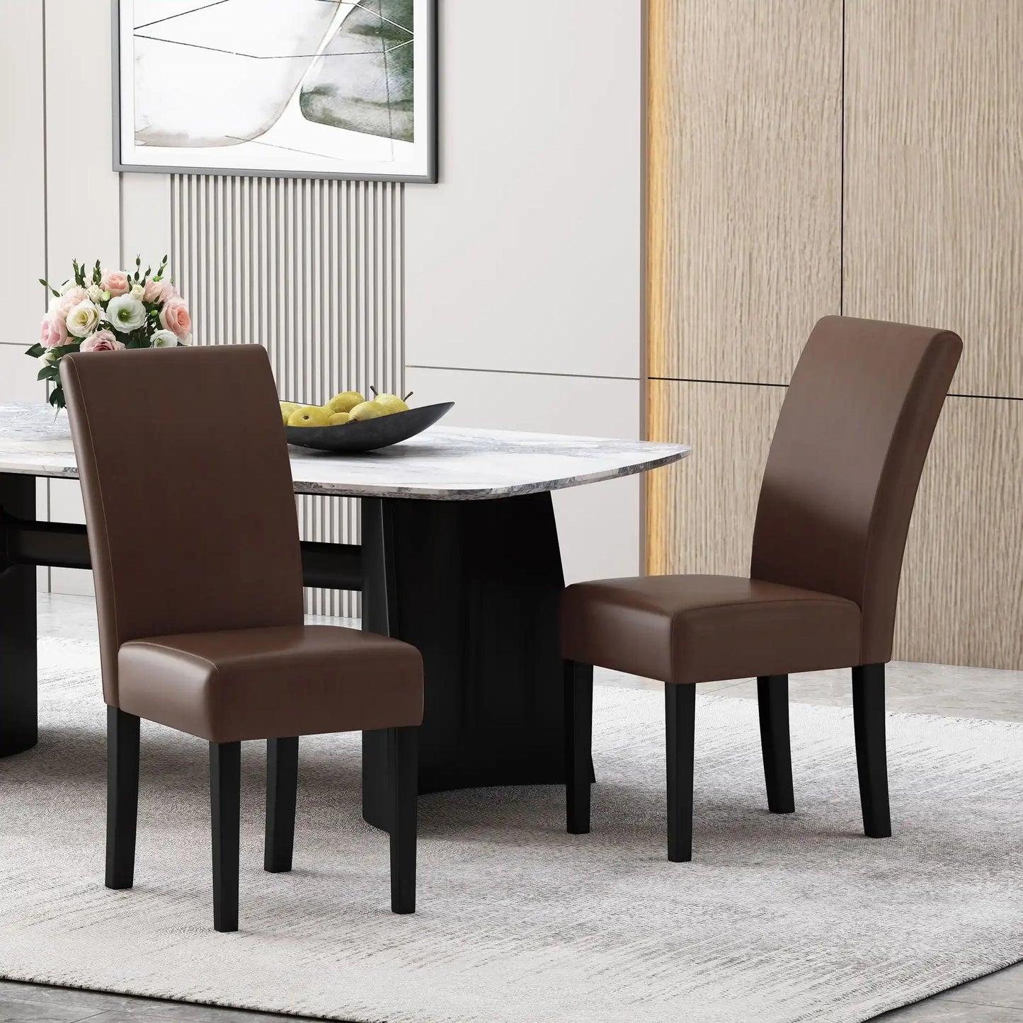 Contemporary dining chair with rubberwood legs, brown leather seat, set of 2 HouseOfZazla on Tampa Home & Garden Store