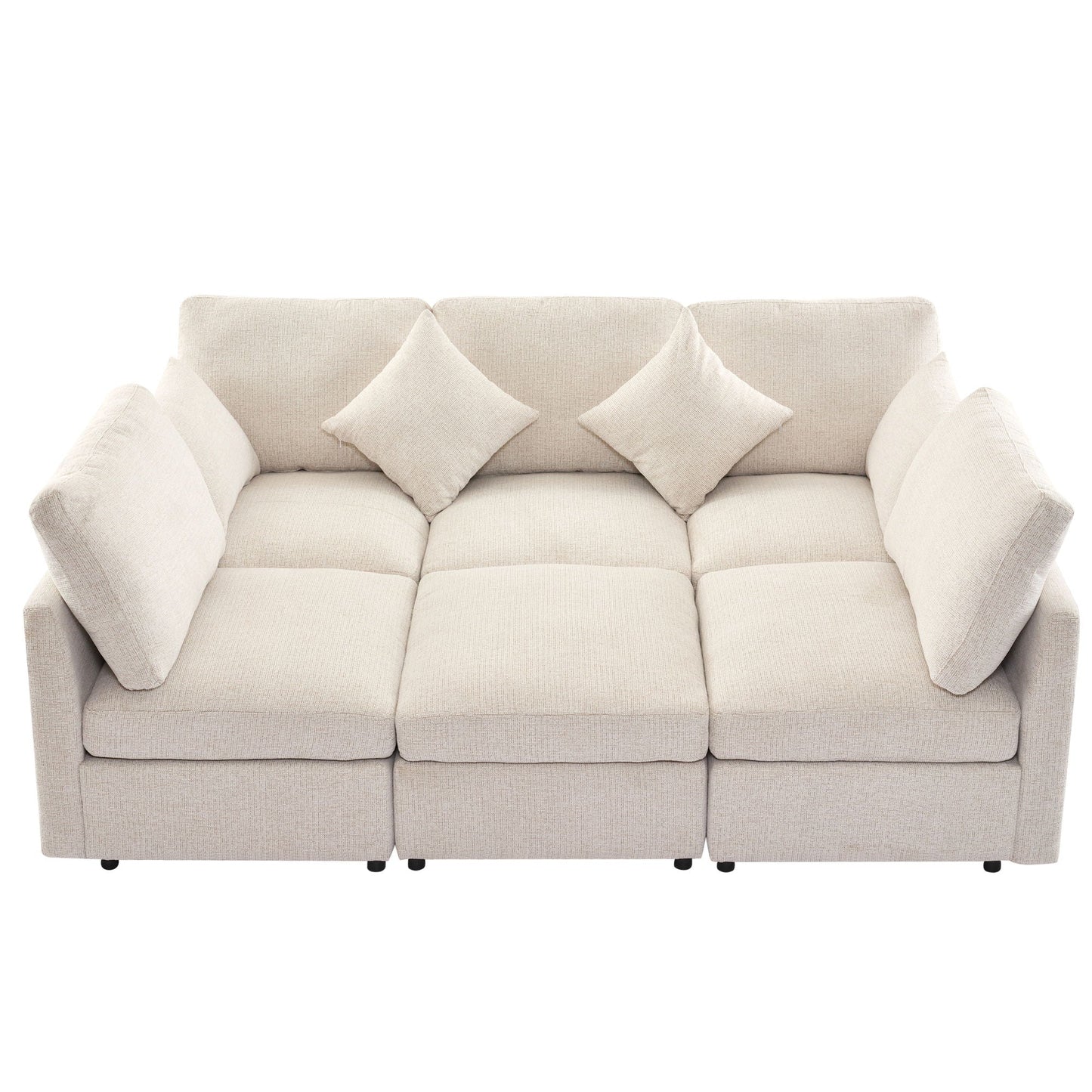 Beige fabric sectional sofa, modular U-shaped, 2-piece living room set by HouseOfZazla with plush cushions on Tampa Home & Garden Store