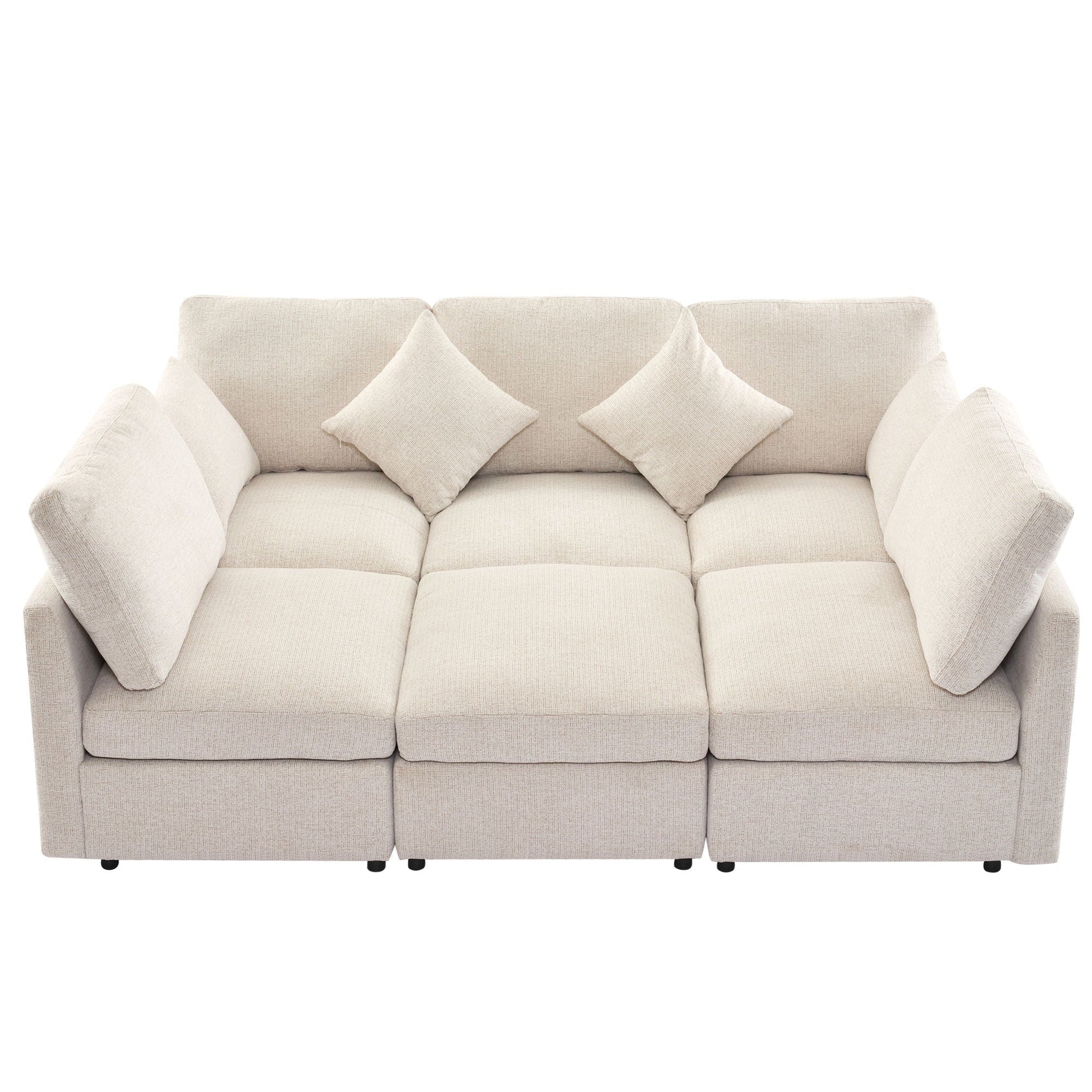 Beige fabric sectional sofa, modular U-shaped, 2-piece living room set by HouseOfZazla with plush cushions on Tampa Home & Garden Store