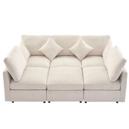 Beige fabric sectional sofa, modular U-shaped, 2-piece living room set by HouseOfZazla with plush cushions on Tampa Home & Garden Store