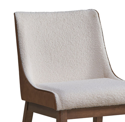 Boucle velvet side chair set, walnut finish wood frames, cream upholstery, set of 2 on Tampa Home & Garden Store