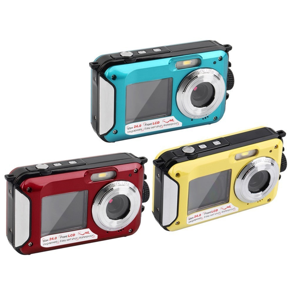 Dual-screen waterproof HD digital camera trio in teal, red, yellow by Sell My Stuff on Tampa Home & Garden Store