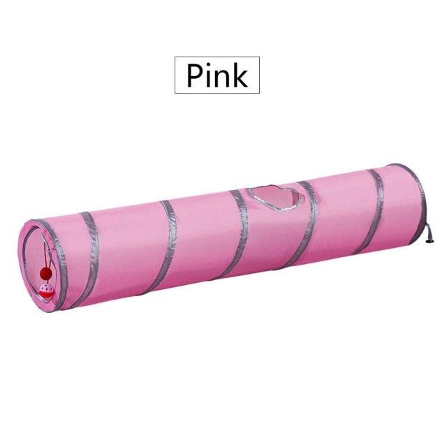 Stevvex Pink foldable cat tunnel with multiple holes and silver rings on Tampa Home & Garden Store