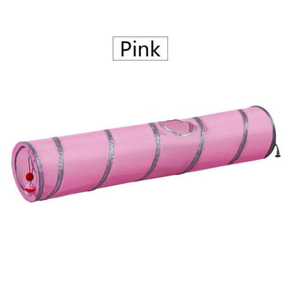 Stevvex Pink foldable cat tunnel with multiple holes and silver rings on Tampa Home & Garden Store