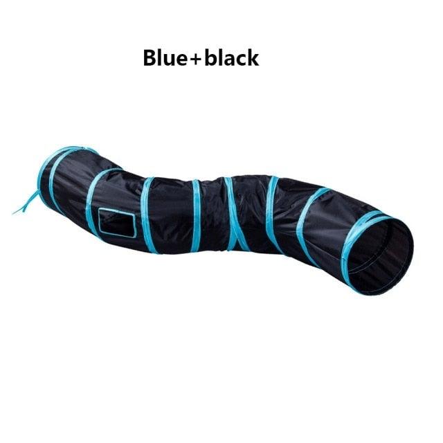 Stevvex blue and black foldable cat tunnel with ringed sections for indoor play on Tampa Home & Garden Store