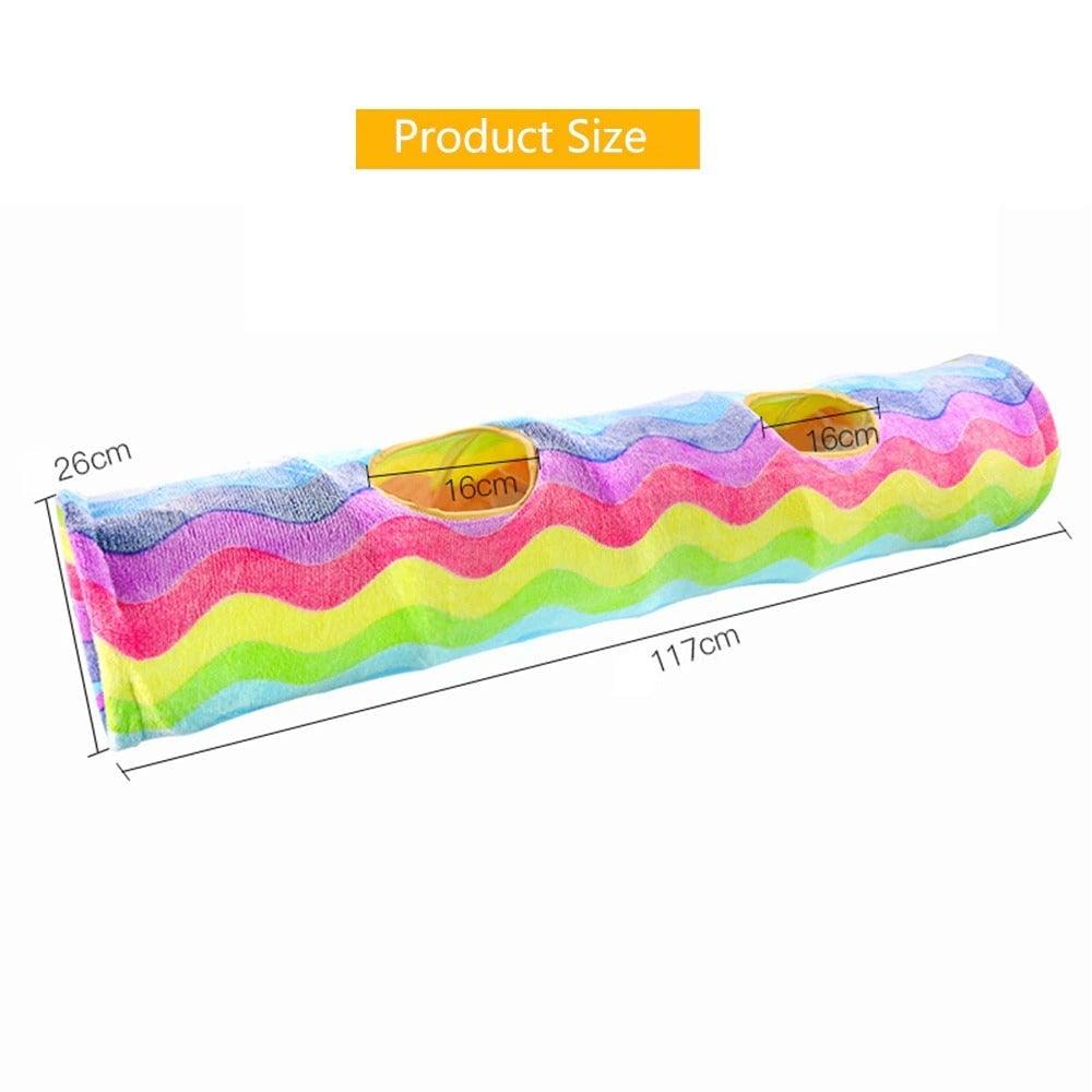 Cat tunnel toy foldable rainbow waves, 3-way design with two 16cm holes on Tampa Home & Garden Store