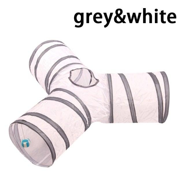 Stevvex grey and white foldable cat tunnel cross-shaped 3-way design on Tampa Home & Garden Store