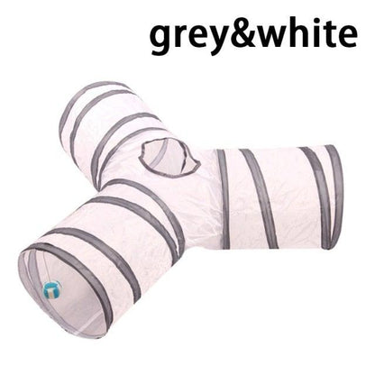 Stevvex grey and white foldable cat tunnel cross-shaped 3-way design on Tampa Home & Garden Store