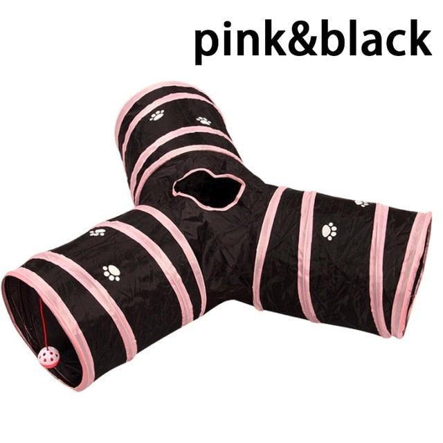 Stevvex cat tunnel toy pink black collapsible 3-way play tunnel with holes on Tampa Home & Garden Store
