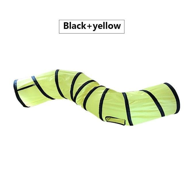 Stevvex cat tunnel foldable yellow with black trim, 3-way play tube for indoor cats on Tampa Home & Garden Store