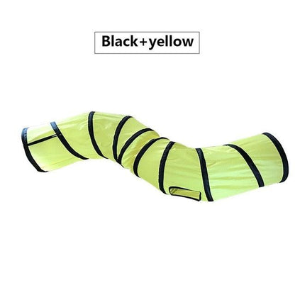 Stevvex cat tunnel foldable yellow with black trim, 3-way play tube for indoor cats on Tampa Home & Garden Store