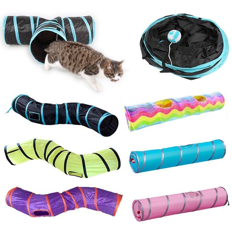 Cat tunnel play set Stevvex with 8 foldable tunnels in assorted colors for indoor cats on Tampa Home & Garden Store