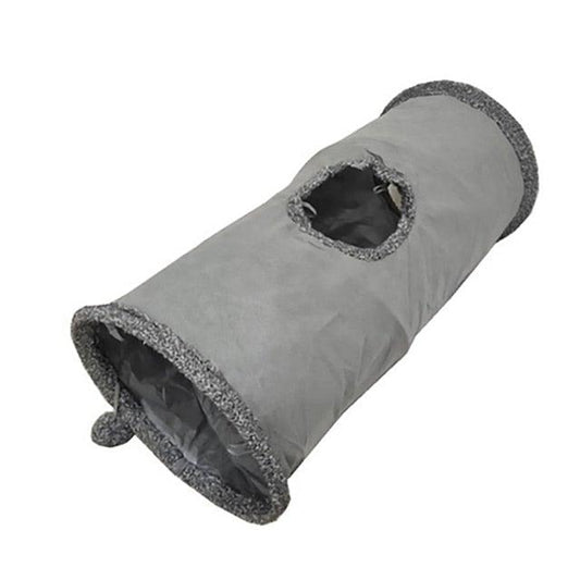 Stevvex cat tunnel toy grey foldable tube with multiple holes on Tampa Home & Garden Store