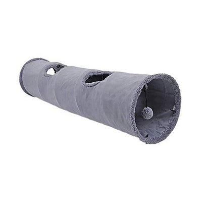 Stevvex cat tunnel, gray fabric, collapsible 3-way play tunnel for indoor cats on Tampa Home & Garden Store