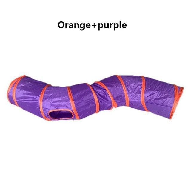 Stevvex cat tunnel toy, purple with orange trim, foldable play tunnel for indoor cats on Tampa Home & Garden Store