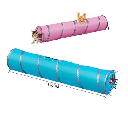 Stevvex ST80PTDE34 foldable cat tunnel 2-pack pink & blue, multiple holes, 120cm x 25cm dia on Tampa Home & Garden Store