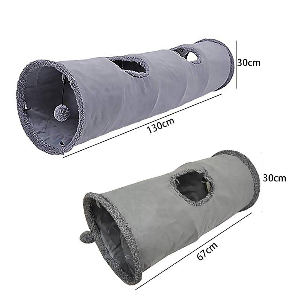 Stevvex cat tunnel foldable gray fabric play tube with holes 130cm and 67cm options on Tampa Home & Garden Store